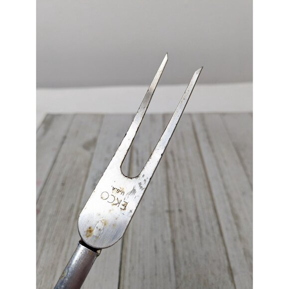 Vintage EKCO #2 Chromium Solid Meat Utility Fork Black Handle 12 1/2" - Picture 9 of 11